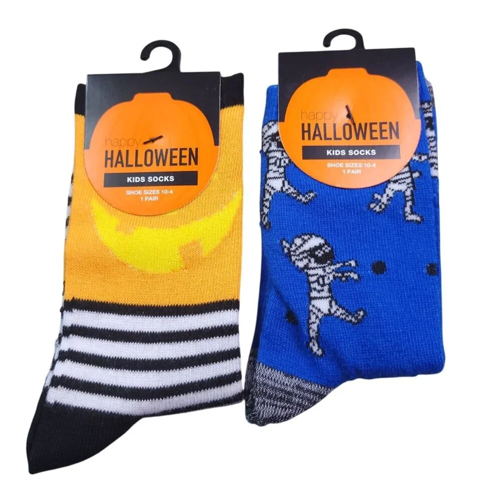 Kids Socks Halloween Size 6-8 2 Packs Mummys Jack O'lantern